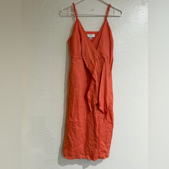 Reiss Orange Linen Side Tie Midi Dress size 4P - Picture 2 of 7